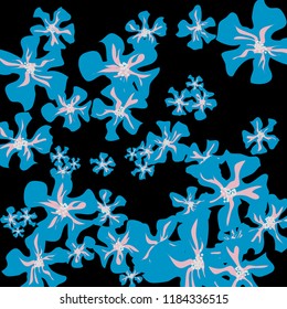 Small Flowers. Cute Small Violets on Black Background. Vector Texture for Banner, Card, Poster. Trendy Natural Ground in Vintage Style.