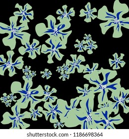 Small Flowers. Cute Small Violets on Black Background. Vector Texture for Paper, Cover, Print. Trendy Natural Ground in Vintage Style.