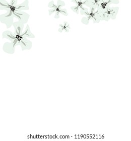 Small Flowers. Cute Small Violets on White Background. Vector Texture for Print, Card, Poster. Trendy Natural Ground in Vintage Style.