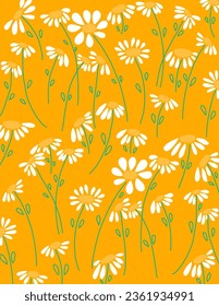 Small flowers daisies on yellow background for web banner, business presentation, branding package, fabric print, wallpaper, social media post, doodle, notes, book covers, wall decor.