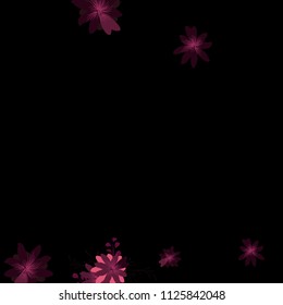 Small Flowers. Delicate Small Daisies on Black Background. Vector Texture for Banner, Cover, Print. Trendy Natural Ground in Vintage Style.