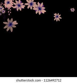 Small Flowers. Delicate Small Daisies on Black Background. Vector Texture for Print, Card, Poster. Trendy Natural Ground in Vintage Style.