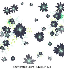 Small Flowers. Delicate Small Daisies on White Background. Vector Texture for Print, Card, Poster. Trendy Natural Ground in Vintage Style.