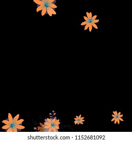 Small Flowers. Delicate Small Daisies on Black Background. Vector Texture for Paper, Cover, Print. Trendy Natural Ground in Vintage Style.