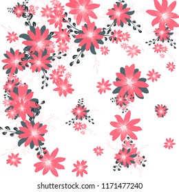 Small Flowers. Delicate Small Daisies on White Background. Vector Texture for Print, Card, Poster. Trendy Natural Ground in Vintage Style.