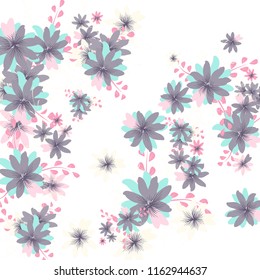 Small Flowers. Delicate Little Daisies on White Background. Vector Texture for Banner, Cover, Print. Trendy Natural Ground in Vintage Style.