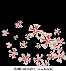 Small Flowers. Delicate Little Violets on Black Background. Vector Texture for Banner, Cover, Poster. Trendy Natural Ground in Vintage Style.