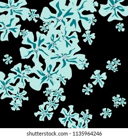 Small Flowers. Delicate Little Violets on Black Background. Vector Texture for Banner, Cover, Print. Trendy Natural Ground in Vintage Style.