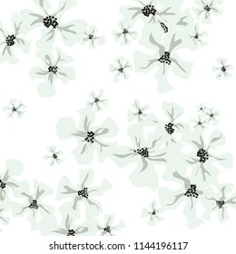 Small Flowers. Delicate Little Violets on White Background. Vector Texture for Banner, Cover, Poster. Trendy Natural Ground in Vintage Style.