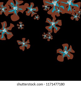 Small Flowers. Delicate Little Violets on Black Background. Vector Texture for Banner, Cover, Poster. Trendy Natural Ground in Vintage Style.