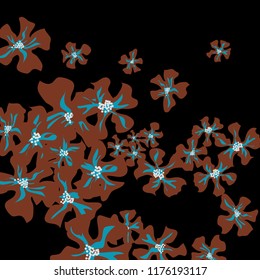 Small Flowers. Delicate Little Violets on Black Background. Vector Texture for Paper, Cover, Print. Trendy Natural Ground in Vintage Style.