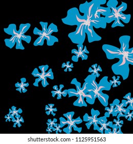 Small Flowers. Delicate Tiny Violets on Black Background. Vector Texture for Print, Card, Poster. Trendy Natural Ground in Vintage Style.