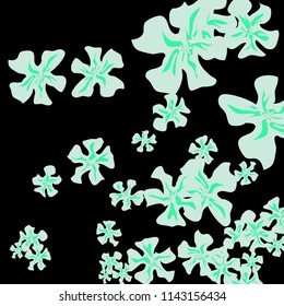Small Flowers. Delicate Tiny Violets on Black Background. Vector Texture for Banner, Card, Poster. Trendy Natural Ground in Vintage Style.
