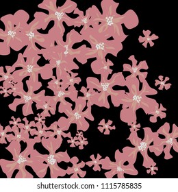 Small Flowers. Delicate Small Violets on Black Background. Vector Texture for Banner, Cover, Poster. Trendy Natural Ground in Vintage Style.