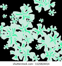 Small Flowers. Delicate Small Violets on Black Background. Vector Texture for Paper, Cover, Print. Trendy Natural Ground in Vintage Style.