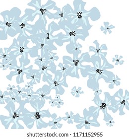 Small Flowers. Delicate Small Violets on White Background. Vector Texture for Paper, Cover, Print. Trendy Natural Ground in Vintage Style.