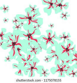 Small Flowers. Delicate Small Violets on White Background. Vector Texture for Print, Card, Poster. Trendy Natural Ground in Vintage Style.