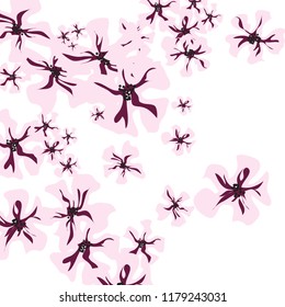 Small Flowers. Delicate Small Violets on White Background. Vector Texture for Banner, Card, Poster. Trendy Natural Ground in Vintage Style.