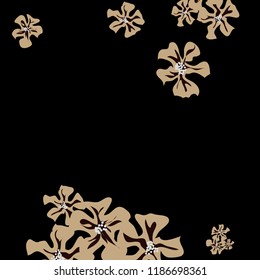 Small Flowers. Delicate Small Violets on Black Background. Vector Texture for Banner, Cover, Print. Trendy Natural Ground in Vintage Style.