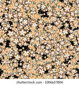Small Flowers. Small Floral Seamless Pattern. Delicate Rapport in Liberty Style for Textile, Print, Fabric. Small Floral Design with Randomly Scattered Flowers. Bright Vector Background