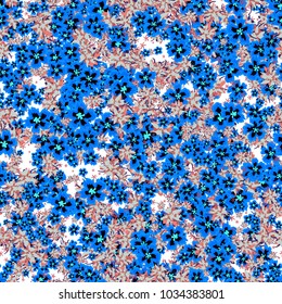Small Flowers. Small Floral Seamless Pattern. Delicate Rapport in Liberty Style for Textile, Print, Fabric. Small Floral Design with Randomly Scattered Flowers. Bright Vector Background