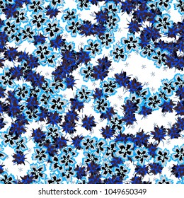 Small Flowers. Small Floral Seamless Pattern. Delicate Rapport in Liberty Style for Textile, Print, Fabric. Small Floral Design with Randomly Scattered Flowers. Bright Vector Background