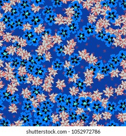 Small Flowers. Small Floral Seamless Pattern. Delicate Rapport in Liberty Style for Textile, Print, Fabric. Small Floral Design with Randomly Scattered Flowers. Bright Vector Background