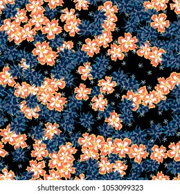 Small Flowers. Small Floral Seamless Pattern. Delicate Rapport in Liberty Style for Textile, Print, Fabric. Small Floral Design with Randomly Scattered Flowers. Bright Vector Background