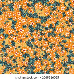 Small Flowers. Small Floral Seamless Pattern. Delicate Rapport in Liberty Style for Textile, Print, Fabric. Small Floral Design with Randomly Scattered Flowers. Bright Vector Background