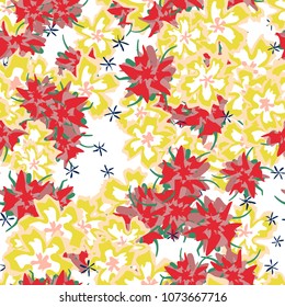 Small Flowers. Small Floral Seamless Pattern. Delicate Rapport in Liberty Style for Textile, Print, Fabric. Small Floral Design with Randomly Scattered Flowers. Bright Vector Background