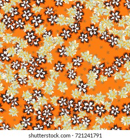 Small Flowers. Small Floral Seamless Pattern. Delicate Rapport in Liberty Style for Textile, Print, Fabric. Small Floral Design with Randomly Scattered Flowers. Bright Vector Background