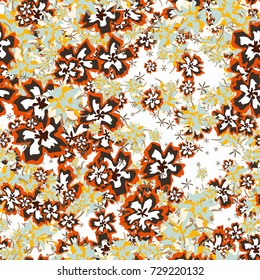 Small Flowers. Small Floral Seamless Pattern. Delicate Rapport in Liberty Style for Textile, Print, Fabric. Small Floral Design with Randomly Scattered Flowers. Bright Vector Background