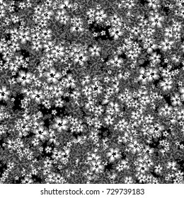 Small Flowers. Small Floral Seamless Pattern. Delicate Rapport in Liberty Style for Textile, Print, Fabric. Small Floral Design with Randomly Scattered Flowers. Grayscale Vector Background