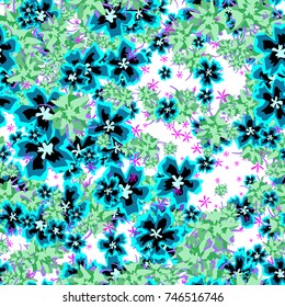 Small Flowers. Small Floral Seamless Pattern. Delicate Rapport in Liberty Style for Textile, Print, Fabric. Small Floral Design with Randomly Scattered Flowers. Bright Vector Background