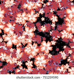 Small Flowers. Small Floral Seamless Pattern. Delicate Rapport in Liberty Style for Textile, Print, Fabric. Small Floral Design with Randomly Scattered Flowers. Bright Vector Background