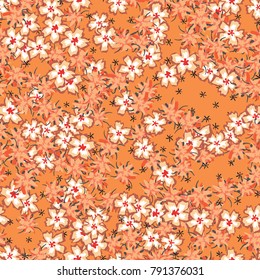 Small Flowers. Small Floral Seamless Pattern. Delicate Rapport in Liberty Style for Textile, Print, Fabric. Small Floral Design with Randomly Scattered Flowers. Bright Vector Background
