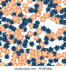 Flores pequeñas. Pequeño Patrón Floral Sin Marea. Delicada relación en estilo de libertad para textiles, impresión, tela. Pequeño diseño floral con flores dispersas al azar. Fondo del Vector Brillante