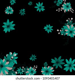 Small Flowers. Gentle Small Daisies on Black Background. Vector Texture for Banner, Cover, Print. Trendy Natural Ground in Vintage Style.