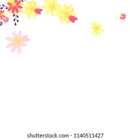 Small Flowers. Gentle Small Daisies on White Background. Vector Texture for Paper, Cover, Print. Trendy Natural Ground in Vintage Style.