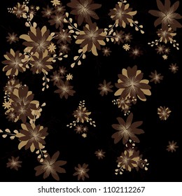 Small Flowers. Gentle Little Daisies on Black Background. Vector Texture for Print, Card, Poster. Trendy Natural Ground in Vintage Style.