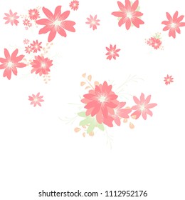 Small Flowers. Gentle Little Daisies on White Background. Vector Texture for Paper, Cover, Print. Trendy Natural Ground in Vintage Style.