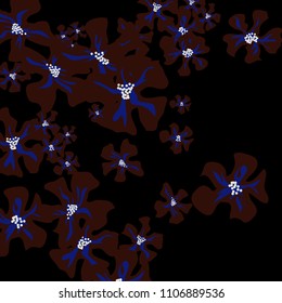 Small Flowers. Gentle Little Violets on Black Background. Vector Texture for Banner, Cover, Print. Trendy Natural Ground in Vintage Style.
