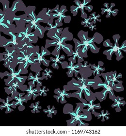 Small Flowers. Gentle Little Violets on Black Background. Vector Texture for Paper, Cover, Print. Trendy Natural Ground in Vintage Style.