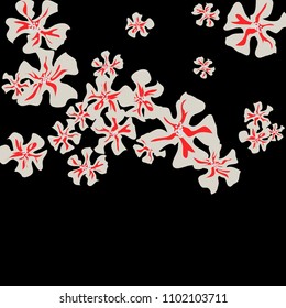 Small Flowers. Gentle Tiny Violets on Black Background. Vector Texture for Banner, Cover, Poster. Trendy Natural Ground in Vintage Style.