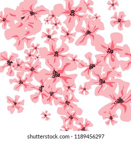 Small Flowers. Gentle Tiny Violets on White Background. Vector Texture for Banner, Cover, Print. Trendy Natural Ground in Vintage Style.