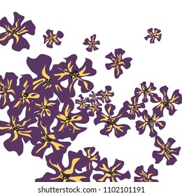 Small Flowers. Gentle Small Violets on White Background. Vector Texture for Print, Card, Poster. Trendy Natural Ground in Vintage Style.