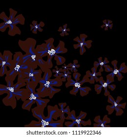 Small Flowers. Gentle Small Violets on Black Background. Vector Texture for Print, Card, Poster. Trendy Natural Ground in Vintage Style.