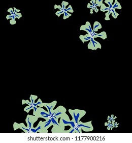 Small Flowers. Gentle Small Violets on Black Background. Vector Texture for Print, Card, Poster. Trendy Natural Ground in Vintage Style.