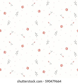 small flowers and leaves.  Delicate floral background. Pink graphic print