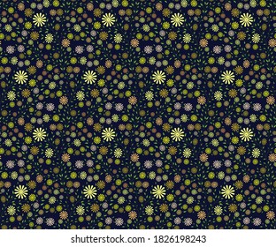 small flowers and leaves design vector pattern blue background